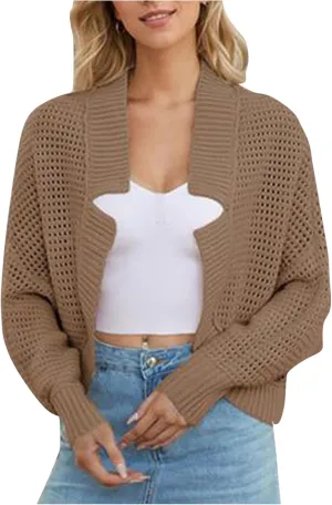 2024 Casual Cardigan For Women Trendy Chunky Batwings Sleeves Cable Knit Sweater Cardigans Soft Notch Collar Cardigan