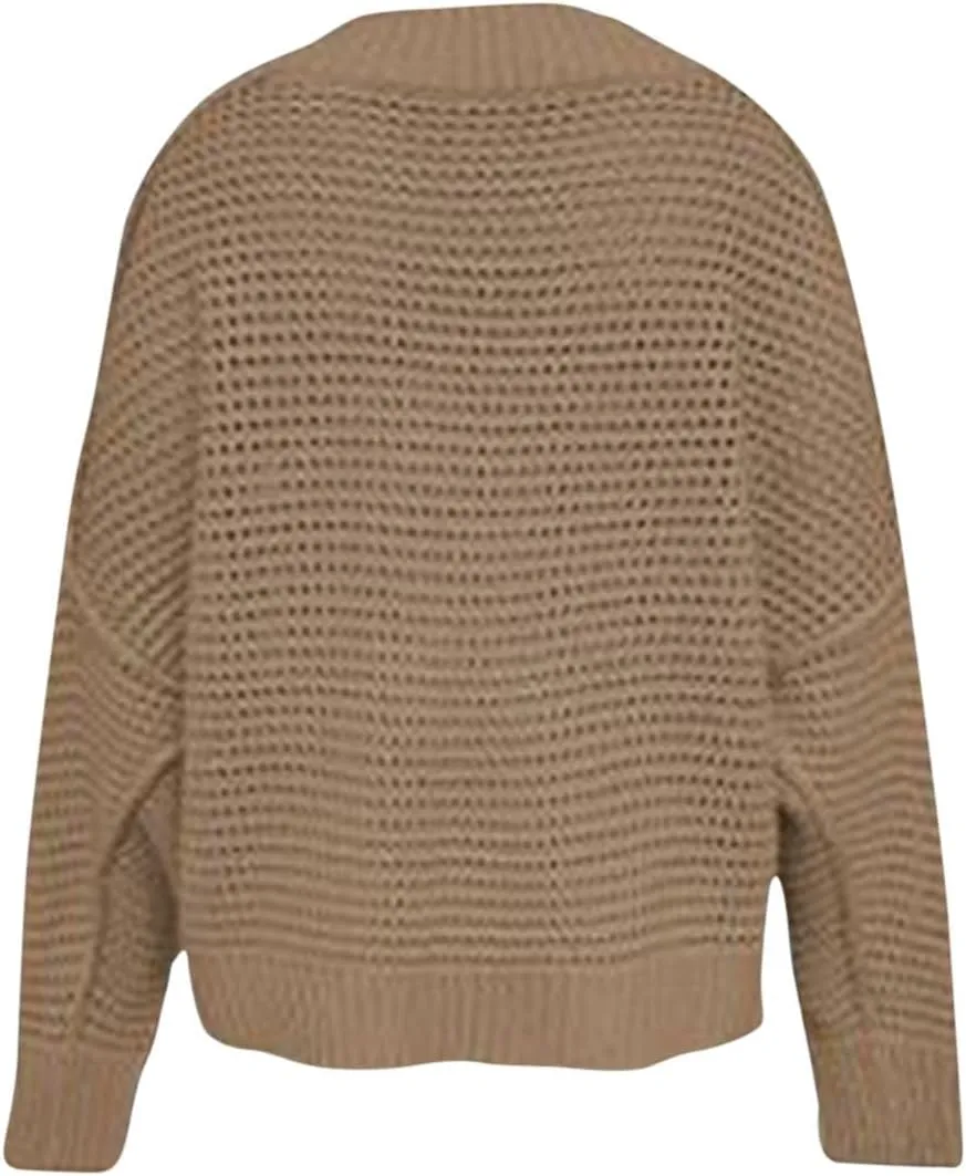 2024 Casual Cardigan For Women Trendy Chunky Batwings Sleeves Cable Knit Sweater Cardigans Soft Notch Collar Cardigan