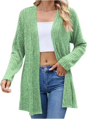 2024 Long Cardigan Sweaters For Women Trendy Chunky Cable Knit Open Front Cardigans Light Weight Cotton Fall Outfits