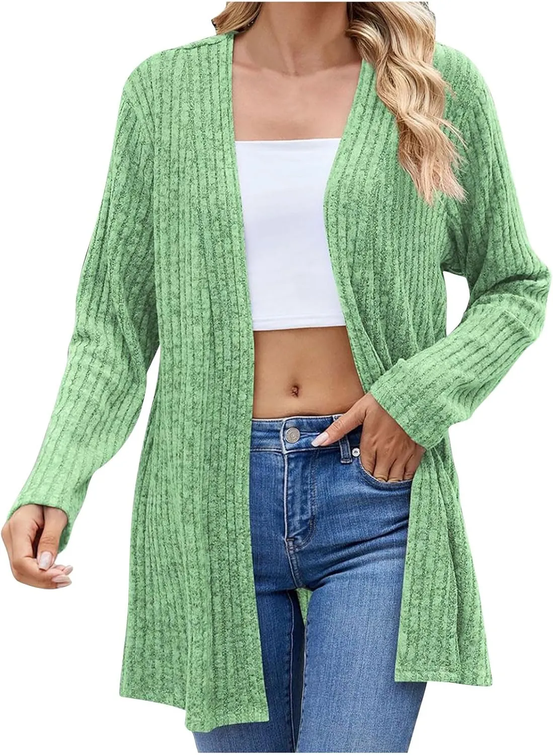 2024 Long Cardigan Sweaters For Women Trendy Chunky Cable Knit Open Front Cardigans Light Weight Cotton Fall Outfits