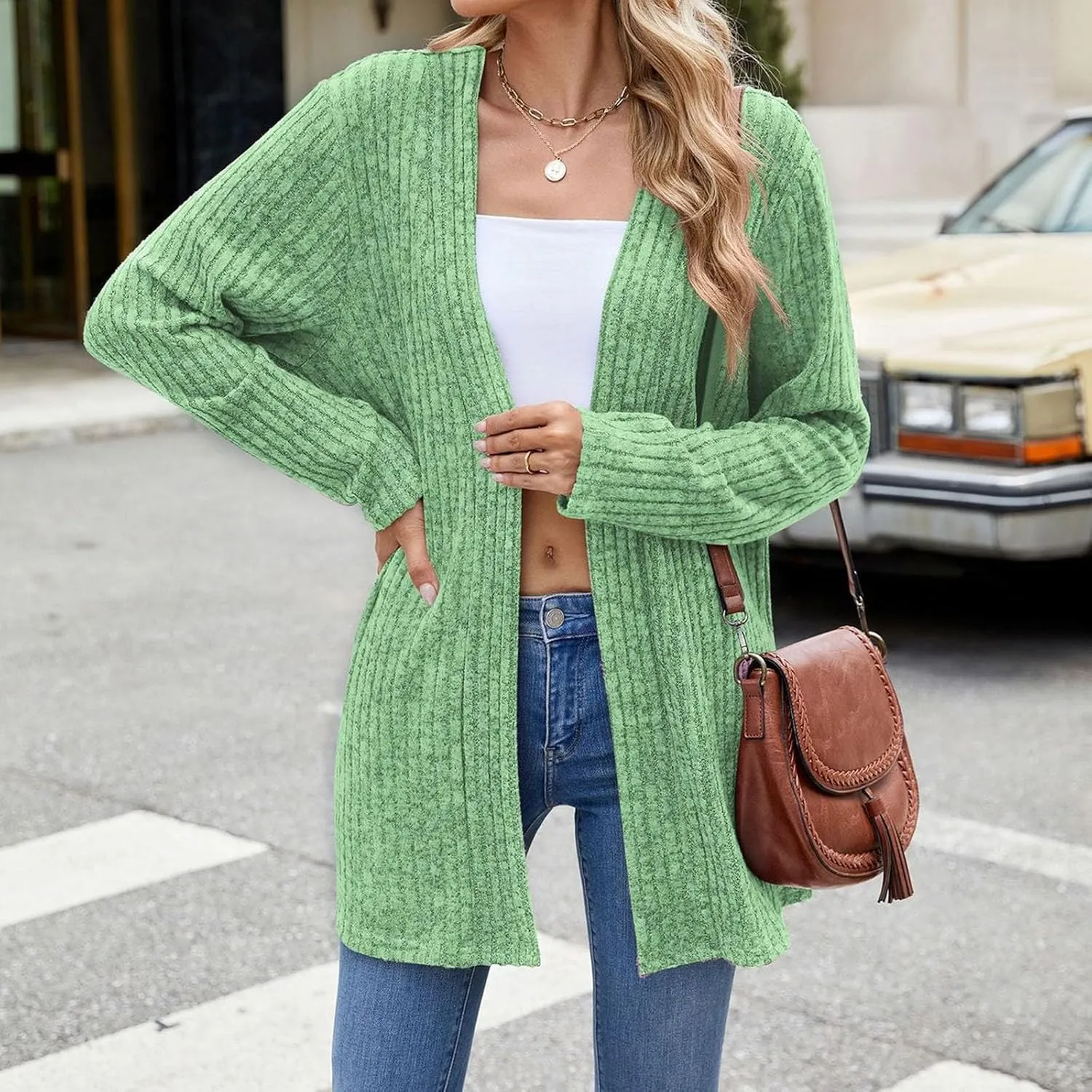 2024 Long Cardigan Sweaters For Women Trendy Chunky Cable Knit Open Front Cardigans Light Weight Cotton Fall Outfits