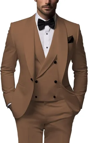 3 Piece Men's Double Breasted Suit Shawl Lapel One Button Tuxedo Suits for Men Classic Wedding Suit-Tailored Suit