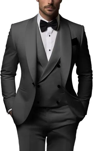 3 Piece Men's Double Breasted Suit Shawl Lapel One Button Tuxedo Suits for Men Classic Wedding Suit-Tailored Suit