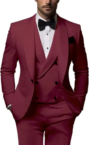 3 Piece Men's Double Breasted Suit Shawl Lapel One Button Tuxedo Suits for Men Classic Wedding Suit-Tailored Suit