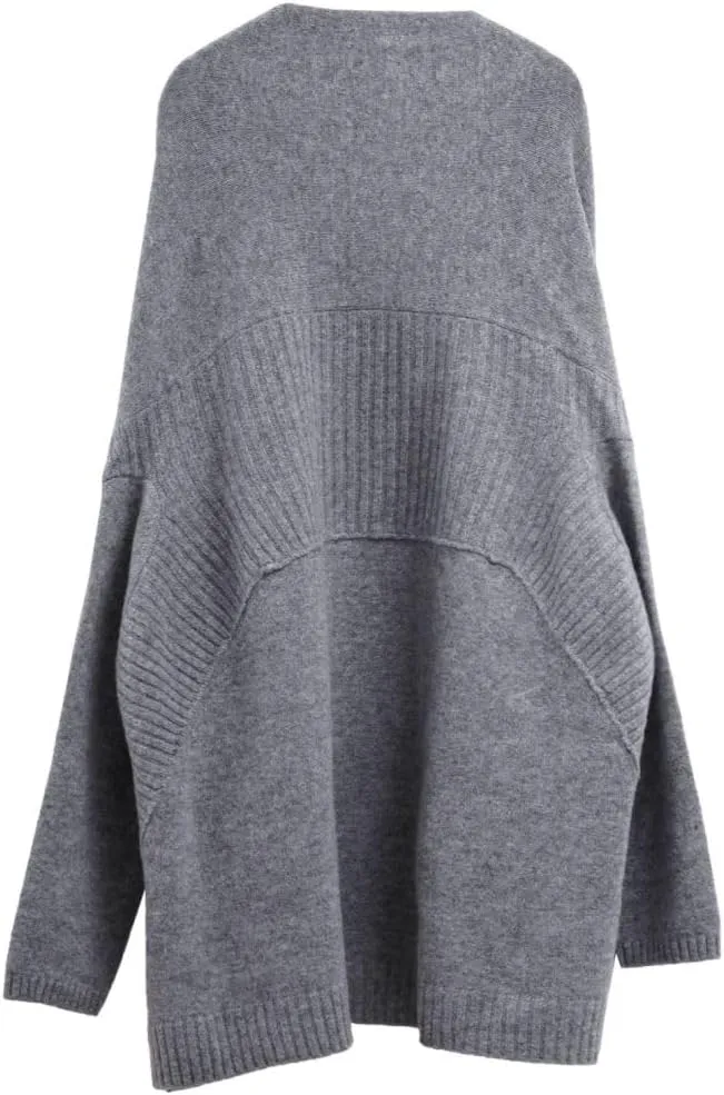 Amazhiyu Women's 100% Wool Open Front Cardigan Sweater Cable Knit Batwing Coats