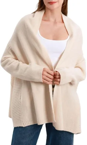 Amazhiyu Women's 100% Wool Open Front Cardigan Sweater Cable Knit Batwing Coats