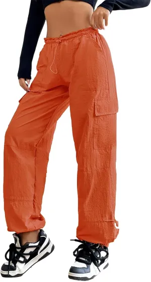 American Trends Parachute Cargo Pants - Women's Y2K Streetwear with Multiple Pockets