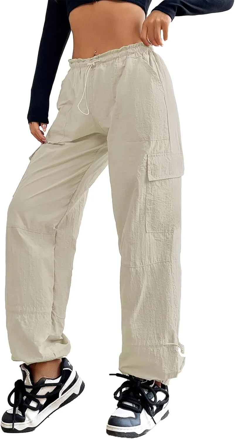 American Trends Parachute Cargo Pants - Women's Y2K Streetwear with Multiple Pockets