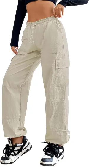American Trends Parachute Cargo Pants - Women's Y2K Streetwear with Multiple Pockets
