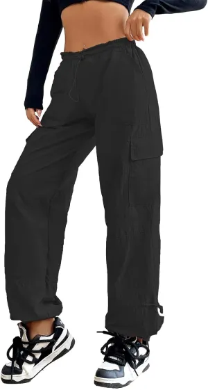 American Trends Parachute Cargo Pants - Women's Y2K Streetwear with Multiple Pockets