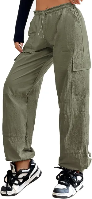 American Trends Parachute Cargo Pants - Women's Y2K Streetwear with Multiple Pockets