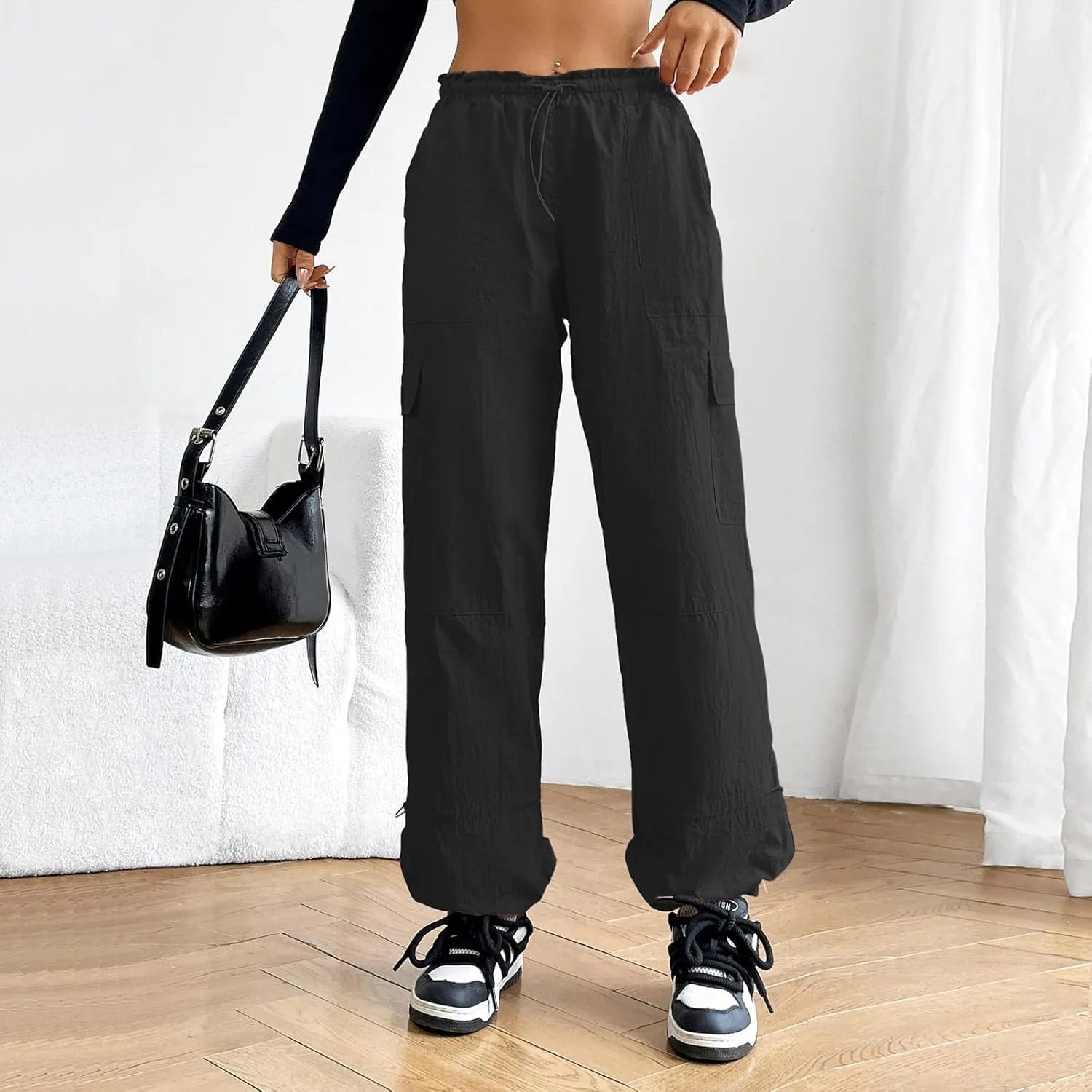 American Trends Parachute Cargo Pants - Women's Y2K Streetwear with Multiple Pockets