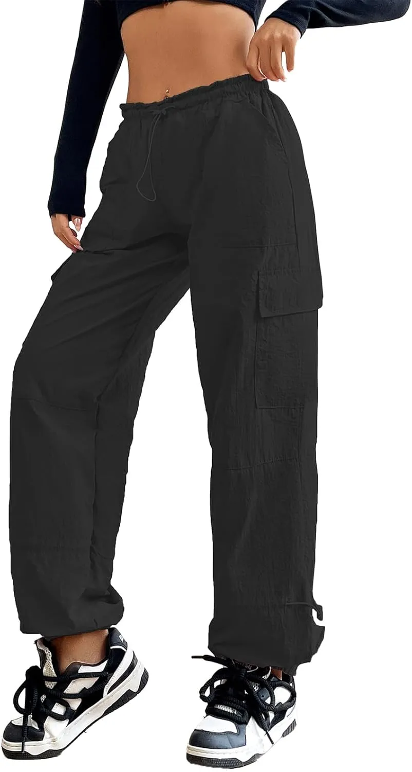 American Trends Parachute Cargo Pants - Women's Y2K Streetwear with Multiple Pockets