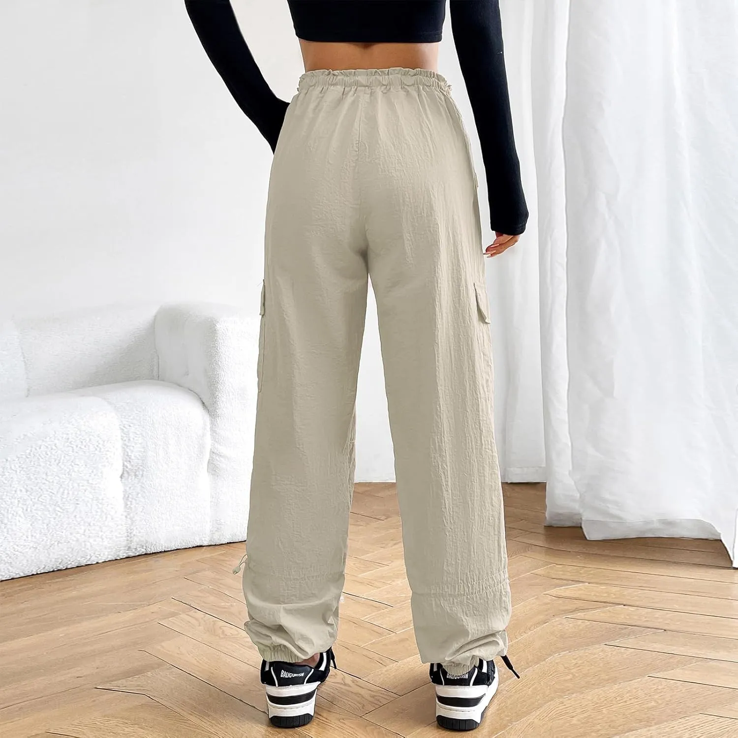 American Trends Parachute Cargo Pants - Women's Y2K Streetwear with Multiple Pockets