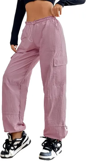 American Trends Parachute Cargo Pants - Women's Y2K Streetwear with Multiple Pockets
