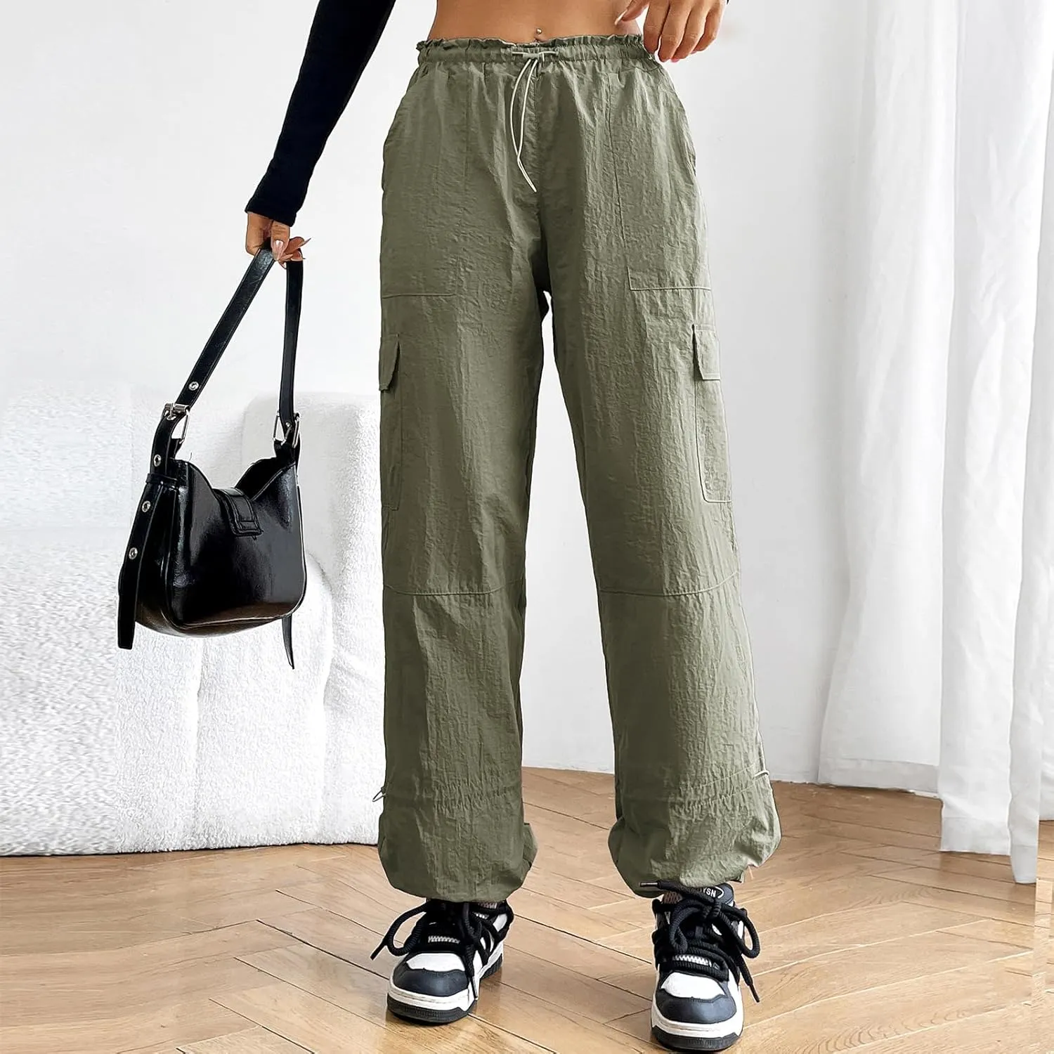 American Trends Parachute Cargo Pants - Women's Y2K Streetwear with Multiple Pockets