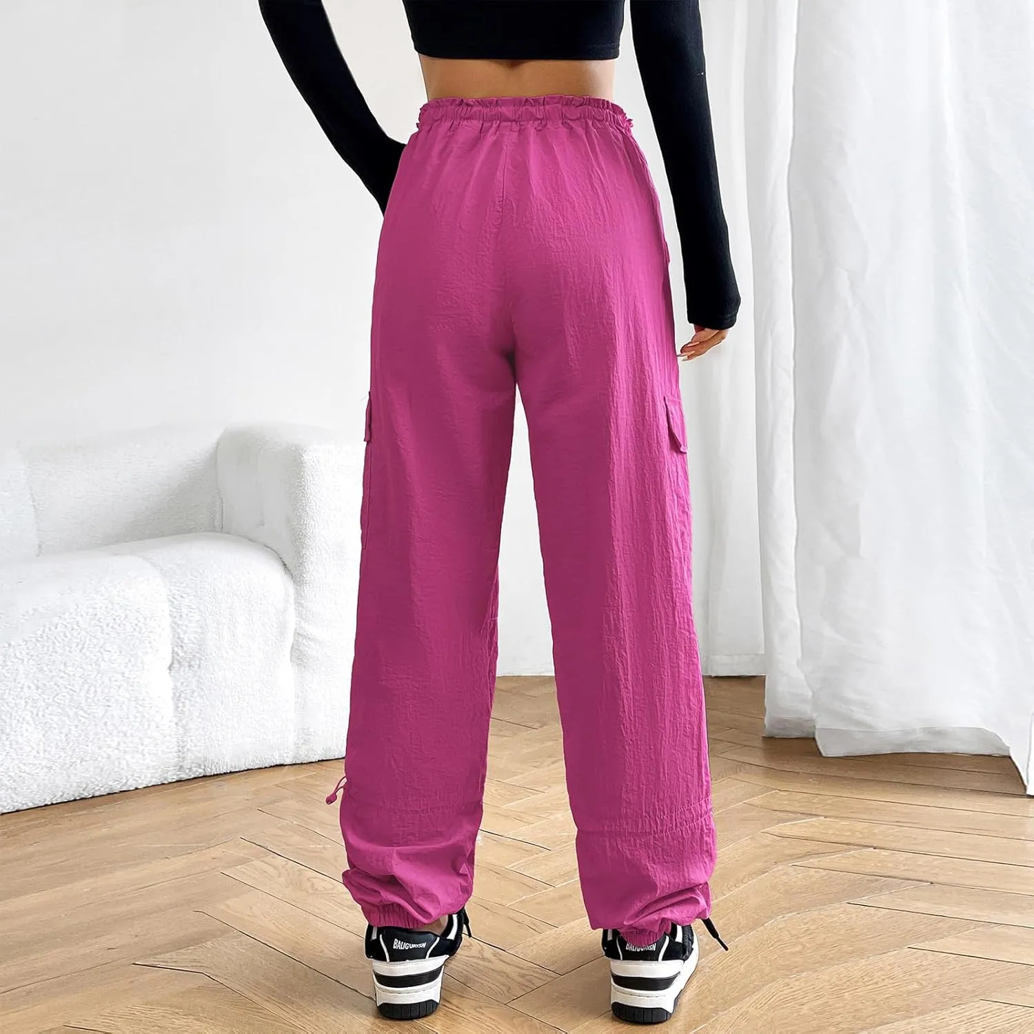 American Trends Parachute Cargo Pants - Women's Y2K Streetwear with Multiple Pockets