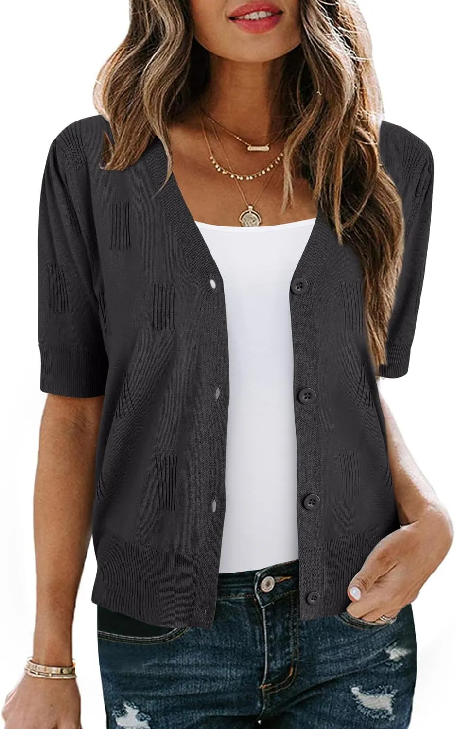 Arach&Cloz Womens Cardigans Summer 2025 Cropped Lightweight Short Sleeve Bolero Shrugs Sweater Cozy Clouds