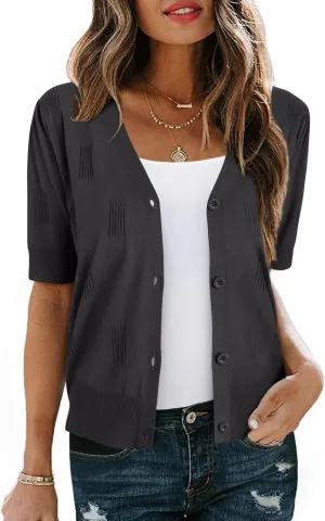 Arach&Cloz Womens Cardigans Summer 2025 Cropped Lightweight Short Sleeve Bolero Shrugs Sweater Cozy Clouds