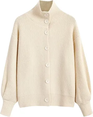 Arssm Womens Cable Knit Sweater Button Turtle Neck Long Sleeve Casual Oversized Pullover Cardigans