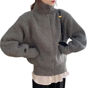 Arssm Womens Cable Knit Sweater Button Turtle Neck Long Sleeve Casual Oversized Pullover Cardigans