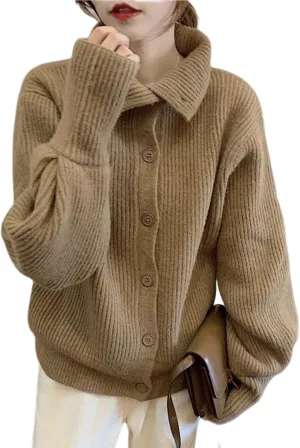 Arssm Womens Cable Knit Sweater Button Turtle Neck Long Sleeve Casual Oversized Pullover Cardigans