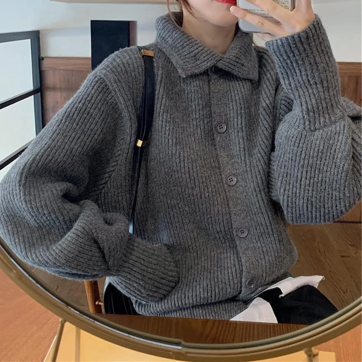 Arssm Womens Cable Knit Sweater Button Turtle Neck Long Sleeve Casual Oversized Pullover Cardigans