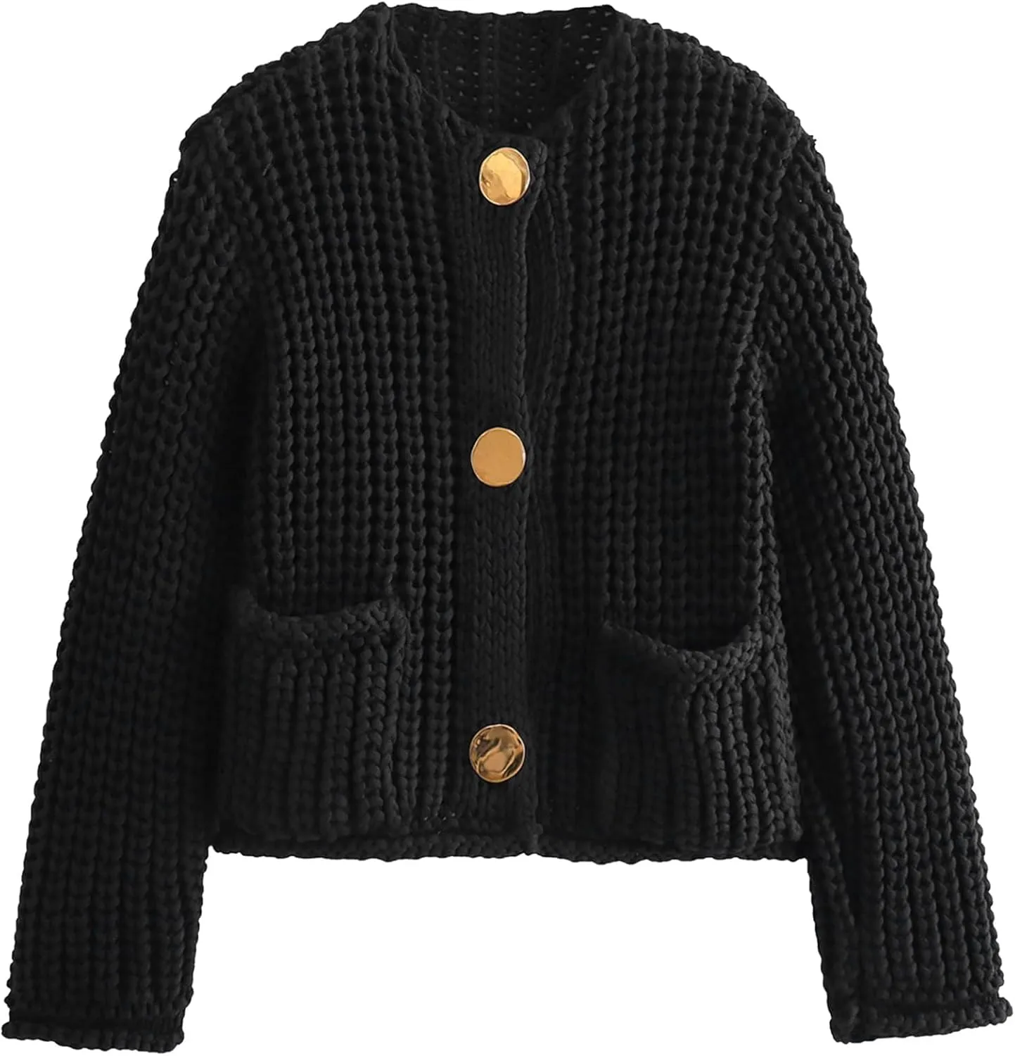 Arssm Womens Cropped Cardigan Sweaters Chunky Open Front Button Down Knit Sweater Long Sleeve Loose Cardigan Outerwear