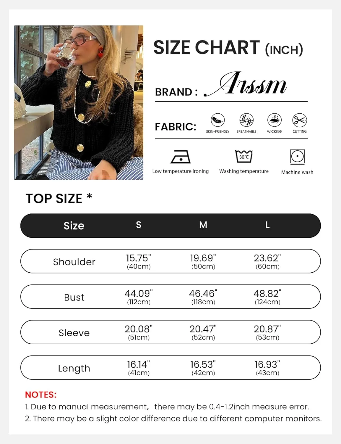 Arssm Womens Cropped Cardigan Sweaters Chunky Open Front Button Down Knit Sweater Long Sleeve Loose Cardigan Outerwear
