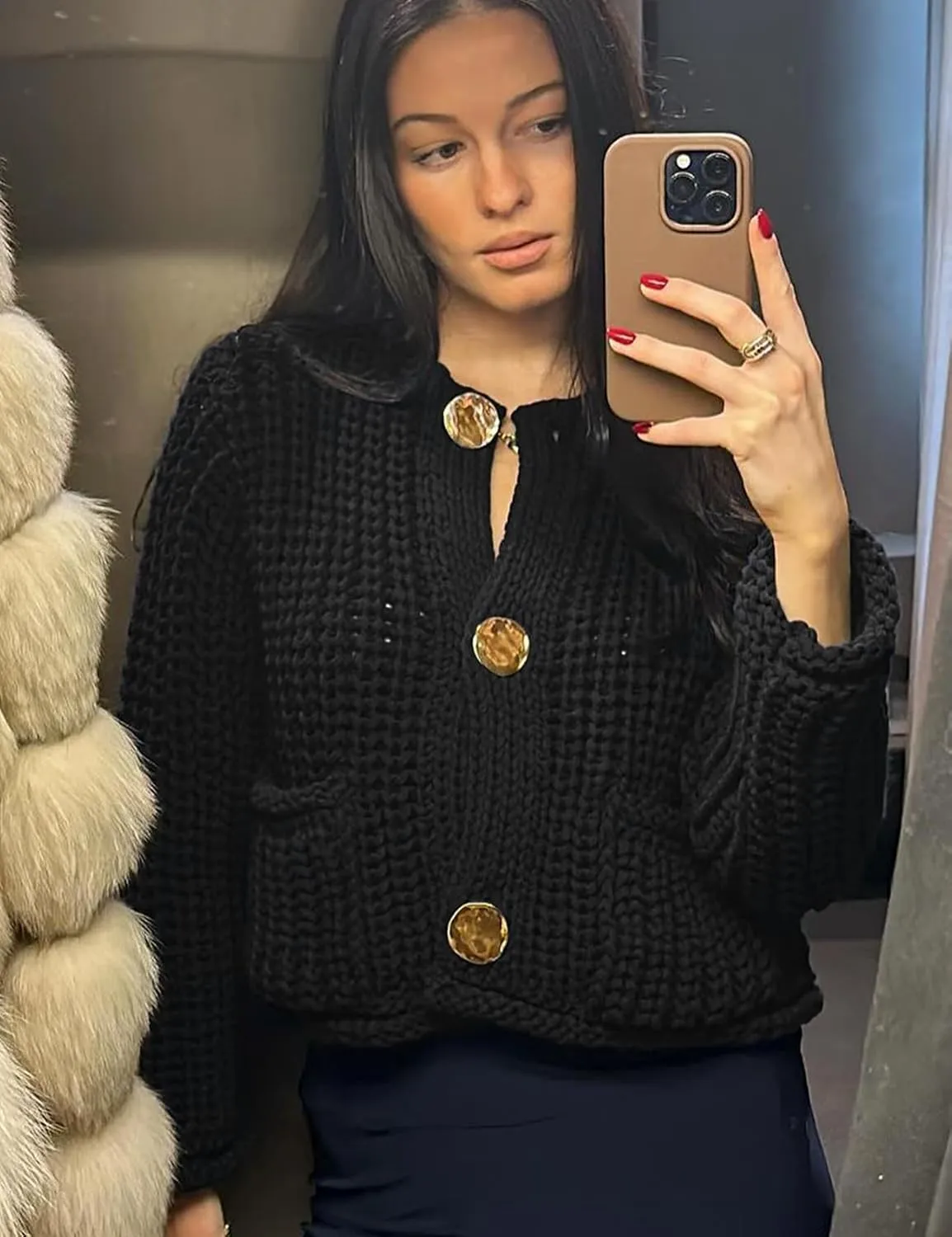 Arssm Womens Cropped Cardigan Sweaters Chunky Open Front Button Down Knit Sweater Long Sleeve Loose Cardigan Outerwear