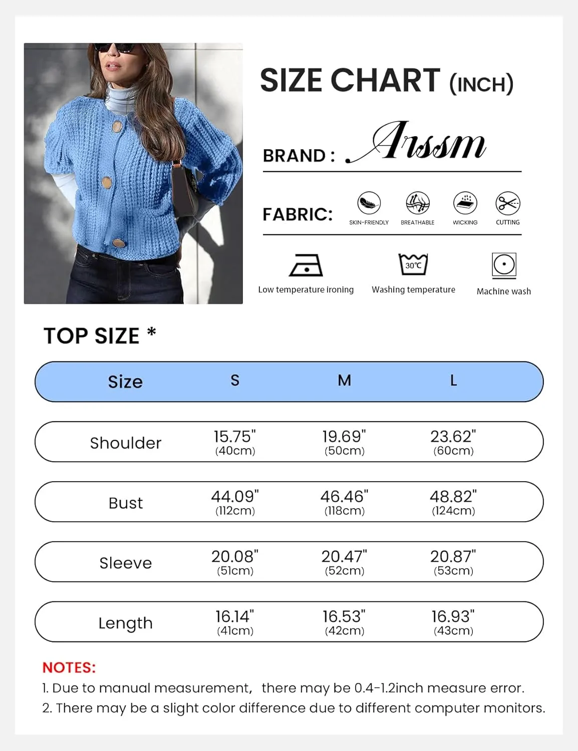 Arssm Womens Cropped Cardigan Sweaters Chunky Open Front Button Down Knit Sweater Long Sleeve Loose Cardigan Outerwear