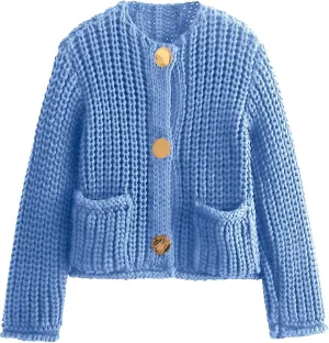 Arssm Womens Cropped Cardigan Sweaters Chunky Open Front Button Down Knit Sweater Long Sleeve Loose Cardigan Outerwear