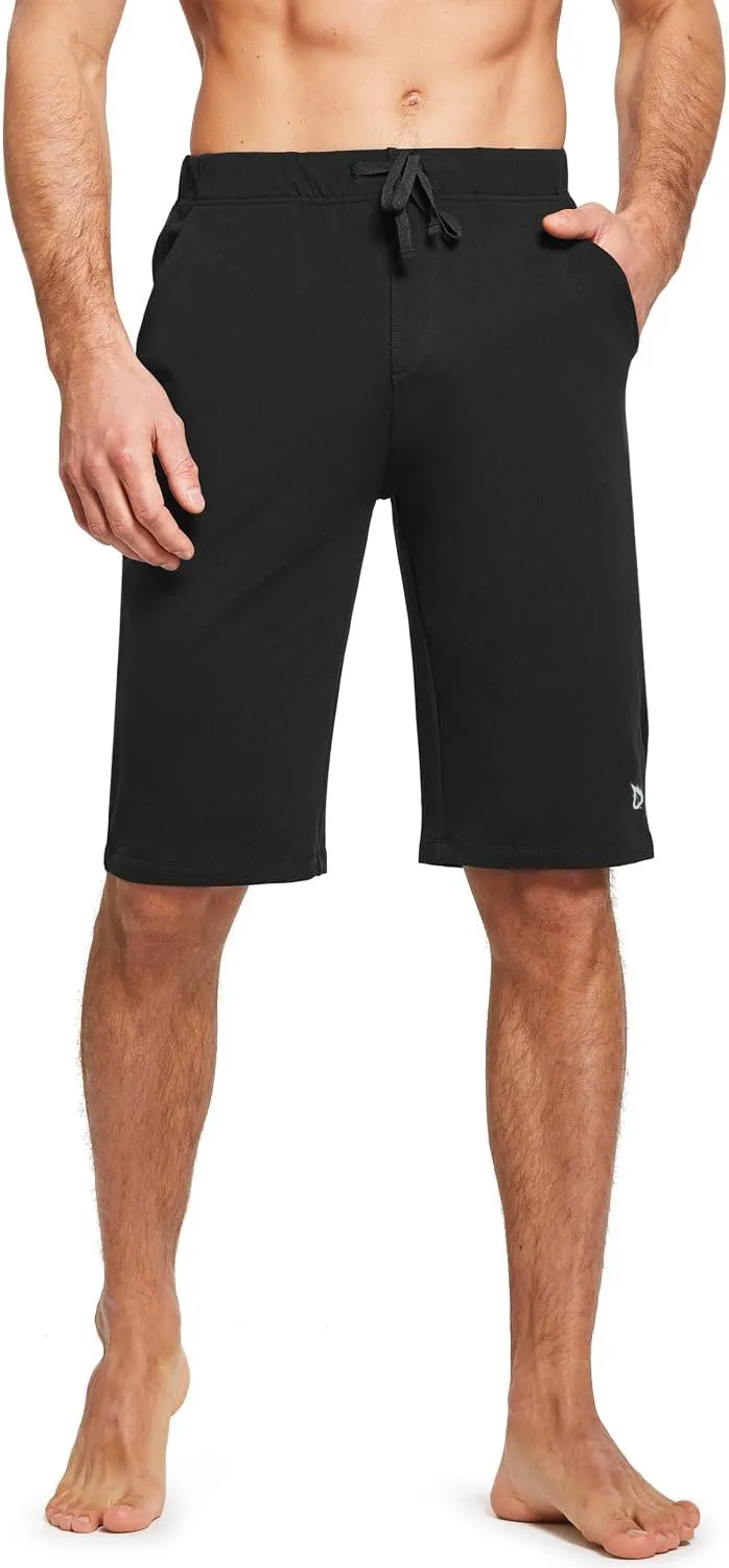 baleaf Men's Long Shorts Cotton Below Knee Yoga Workout Pajama Lounge Athletic Sweat Jersey Shorts with Pockets