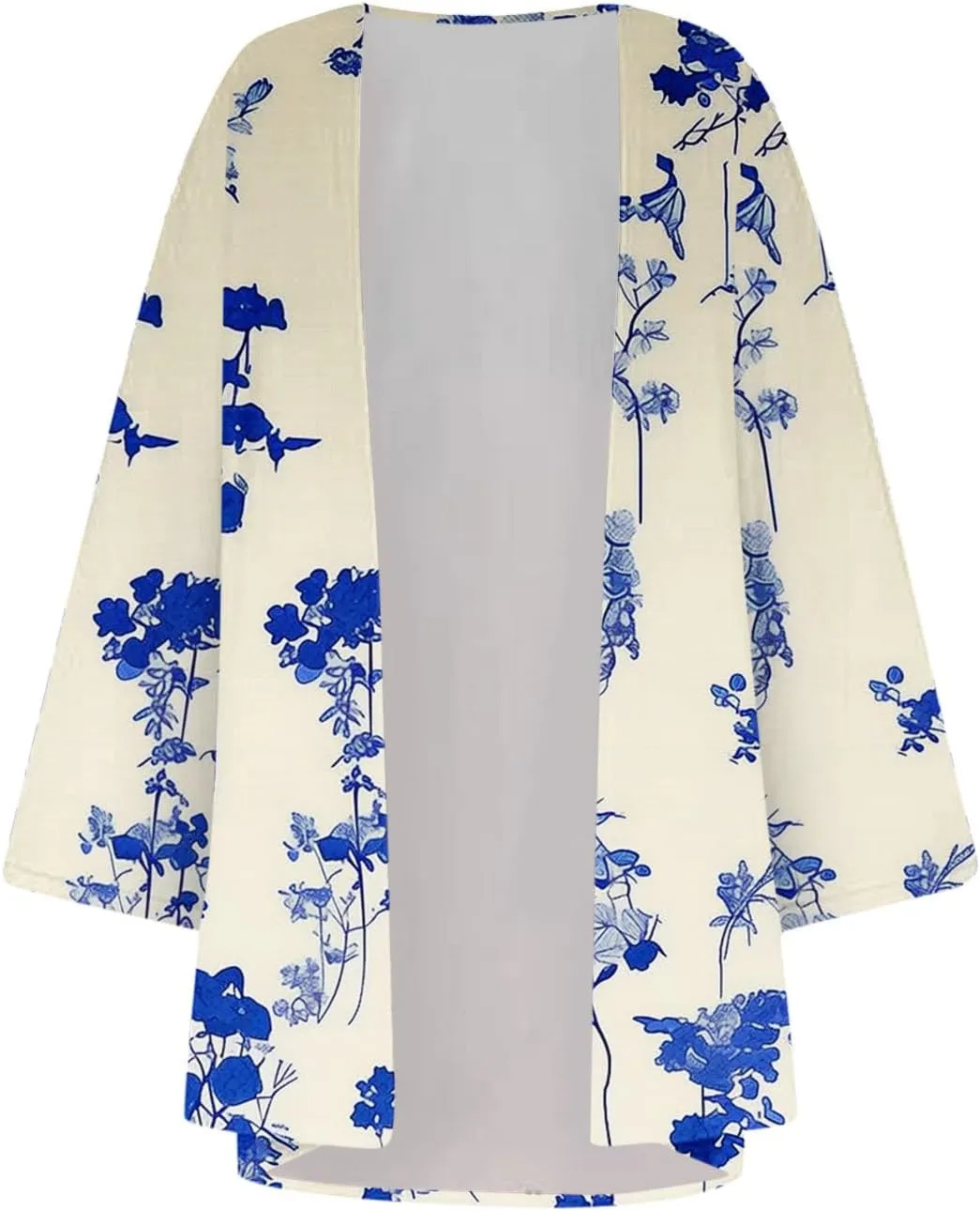 Beach Coverups for Women Floral Printed 3/4 Sleeve Kimono Loose Open Front Cardigan Summer Vacation Outfits