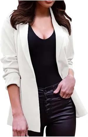 Blazer for Women Long Sleeve Lapel Open Front Business Casual Workwear Coat Solid Trendy Office Work Tailored Jackets