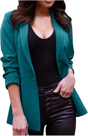 Blazer for Women Long Sleeve Lapel Open Front Business Casual Workwear Coat Solid Trendy Office Work Tailored Jackets