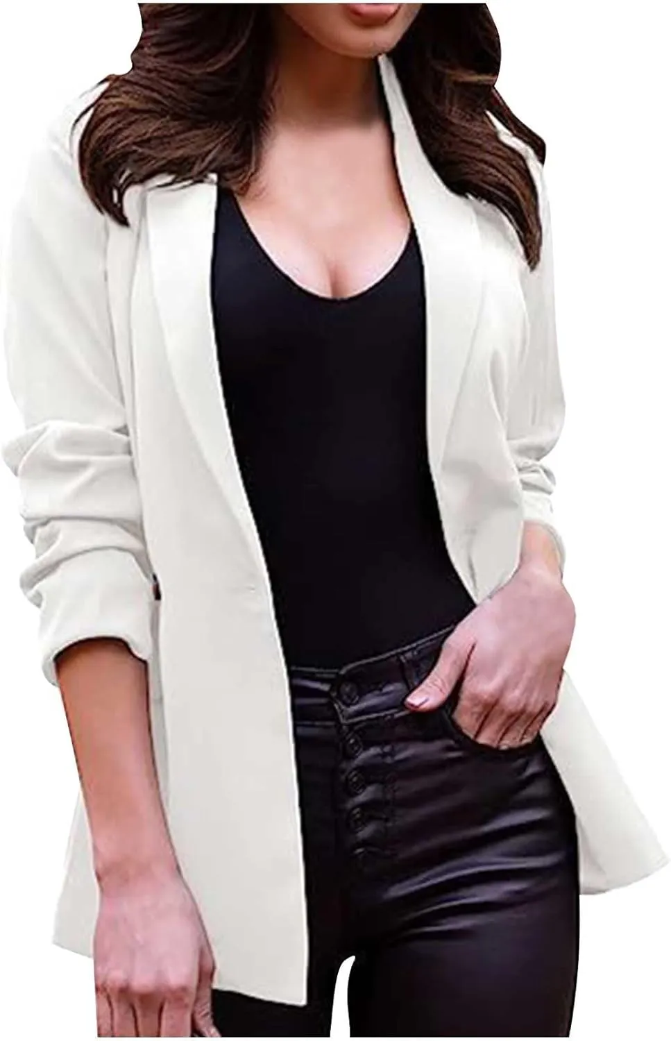 Blazer for Women Long Sleeve Lapel Open Front Business Casual Workwear Coat Solid Trendy Office Work Tailored Jackets