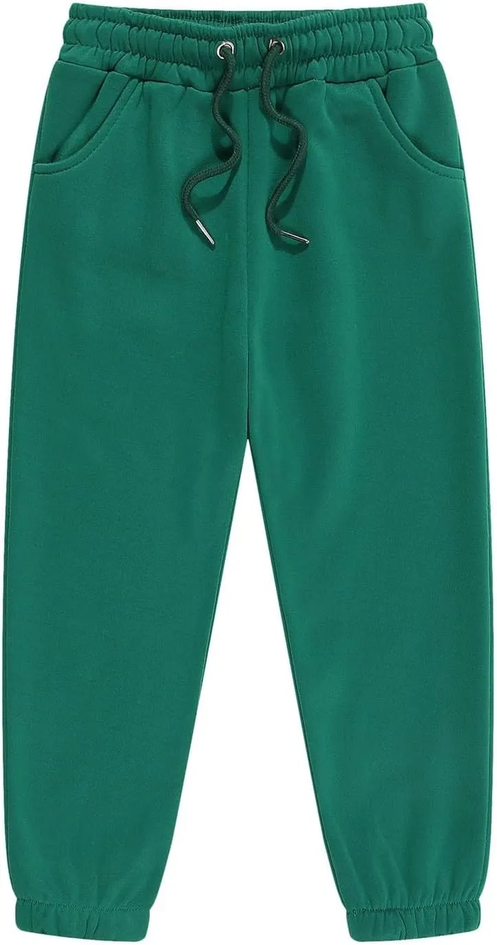 Boys Girls Kids Sweatpants Solid Color Pants 𝐃rawstring Elastic Waist Pocket Wide Leg Joggers Sports
