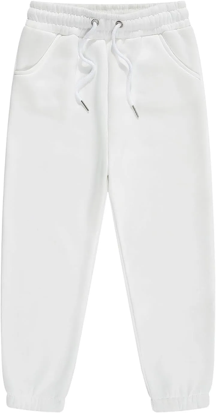 Boys Girls Kids Sweatpants Solid Color Pants 𝐃rawstring Elastic Waist Pocket Wide Leg Joggers Sports