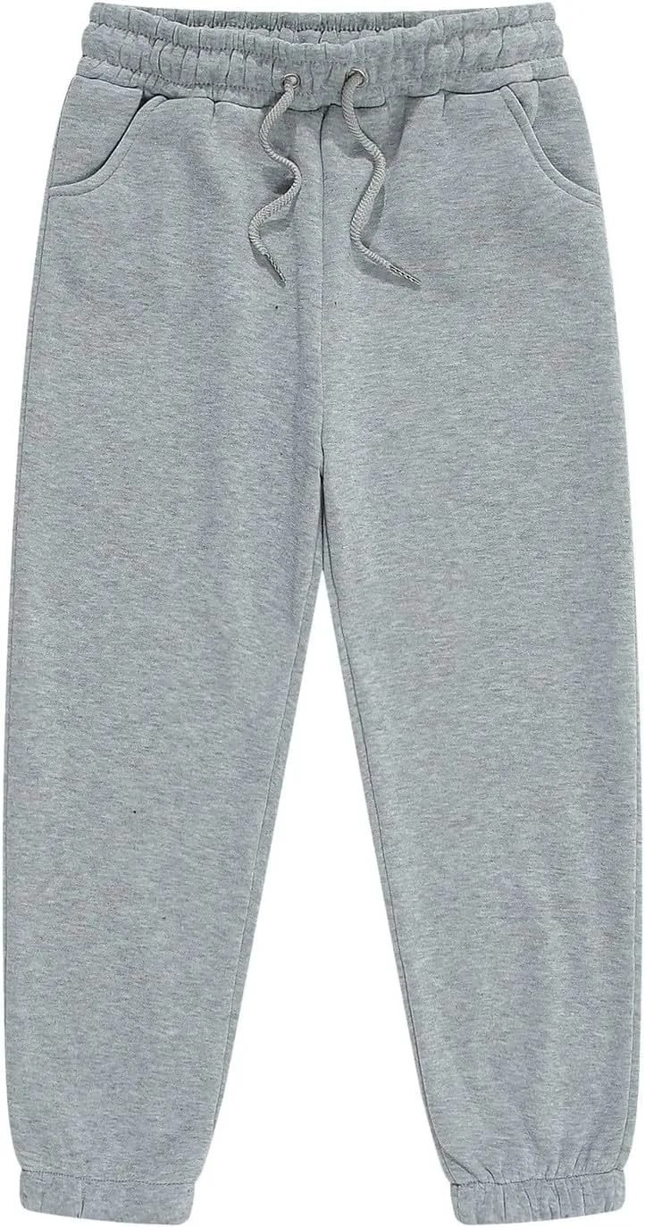 Boys Girls Kids Sweatpants Solid Color Pants 𝐃rawstring Elastic Waist Pocket Wide Leg Joggers Sports