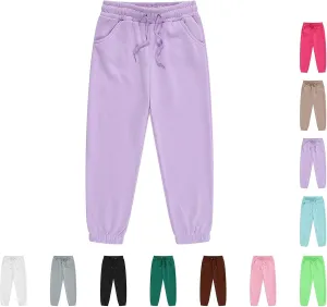 Boys Jogger Pull on Sweatpants Drawstring Cottons Elastic Straight Sport Running Long Pants Kids Preppy School Trousers