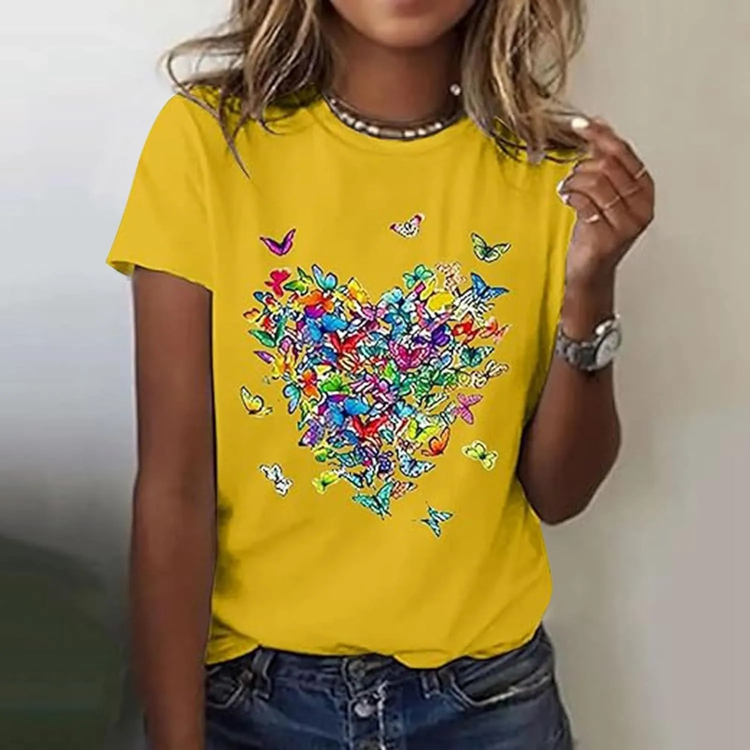 Butterfly Printed Tops for Women Baggy Oversize Short Sleeve T Shirts Crew Neck Casual Trendy Cooling Comfort Pullover