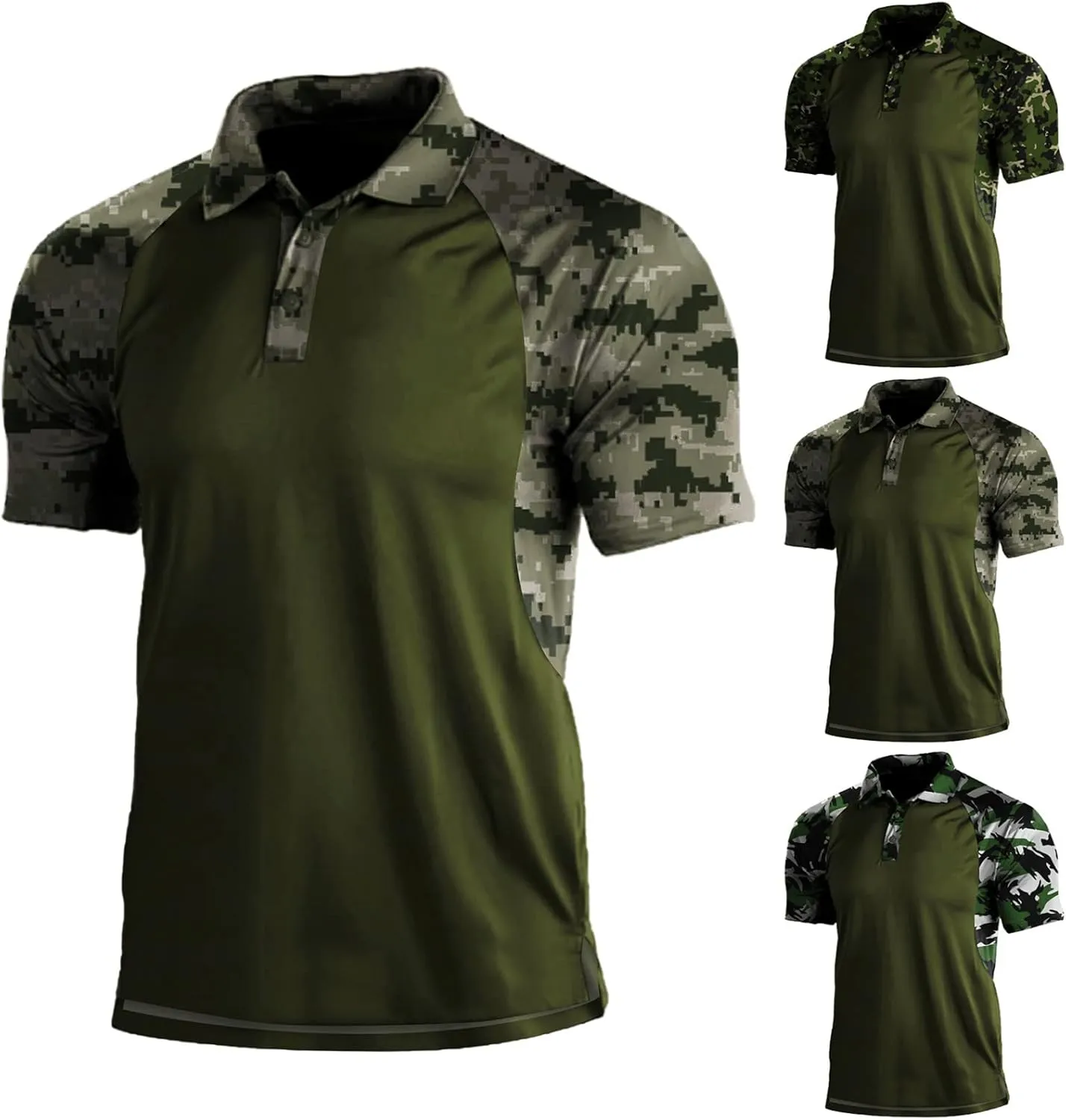 Camouflage Polo T Shirts for Men Casual Summer Outdoor Printed Short Raglan Sleeve Collared Camo Golf Polos Shirts