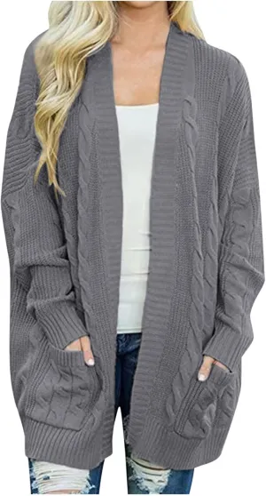 Cardigan for Women 2024 Oversized Long Sleeve Loose Slouchy Knit Sweaters Solid Wrap Chunky Pocket Cardigans Coat