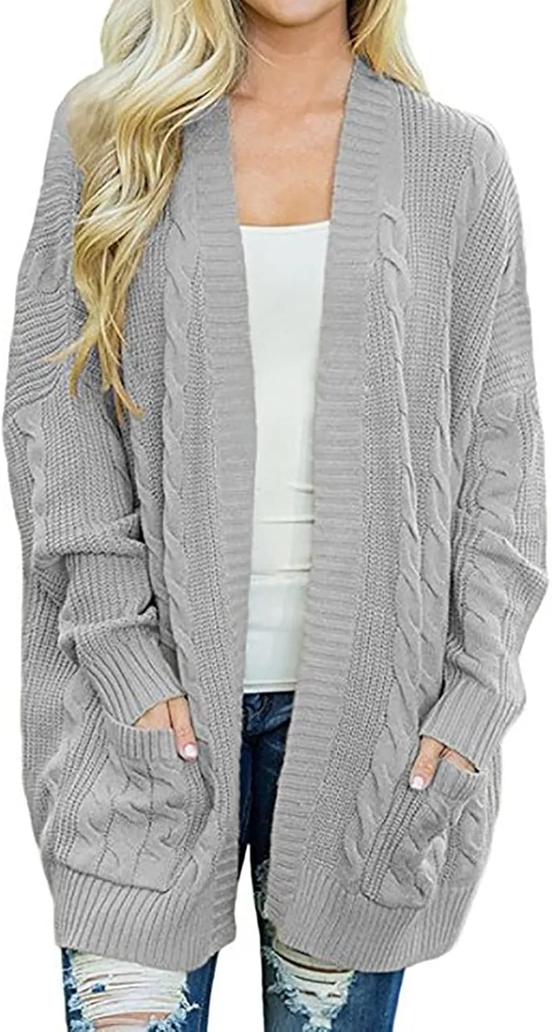 Cardigan for Women 2024 Oversized Long Sleeve Loose Slouchy Knit Sweaters Solid Wrap Chunky Pocket Cardigans Coat