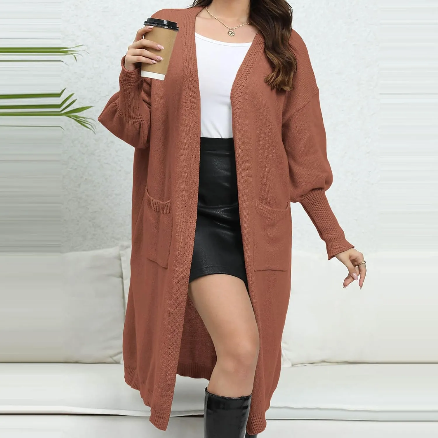 Cardigan for Women Open Front Cardigans Chunky Knit Draped Sweaters Loose Outwear Fall Sweater Cotton Long Cardigan