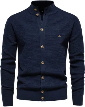 Cardigan Sweaters for Men Button Down Open Front Cardigan Stand Collar Sweater Vintage Cable Knit Sweater