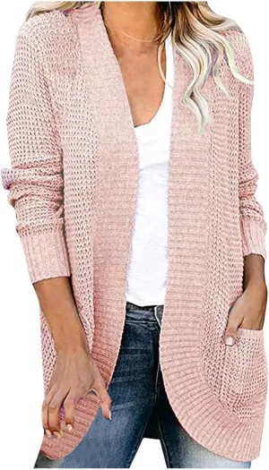 Cardigan Sweaters for Women Lightweight Long Sleeve Open Front Coat Casual Loose Knit Outwear with Pockets