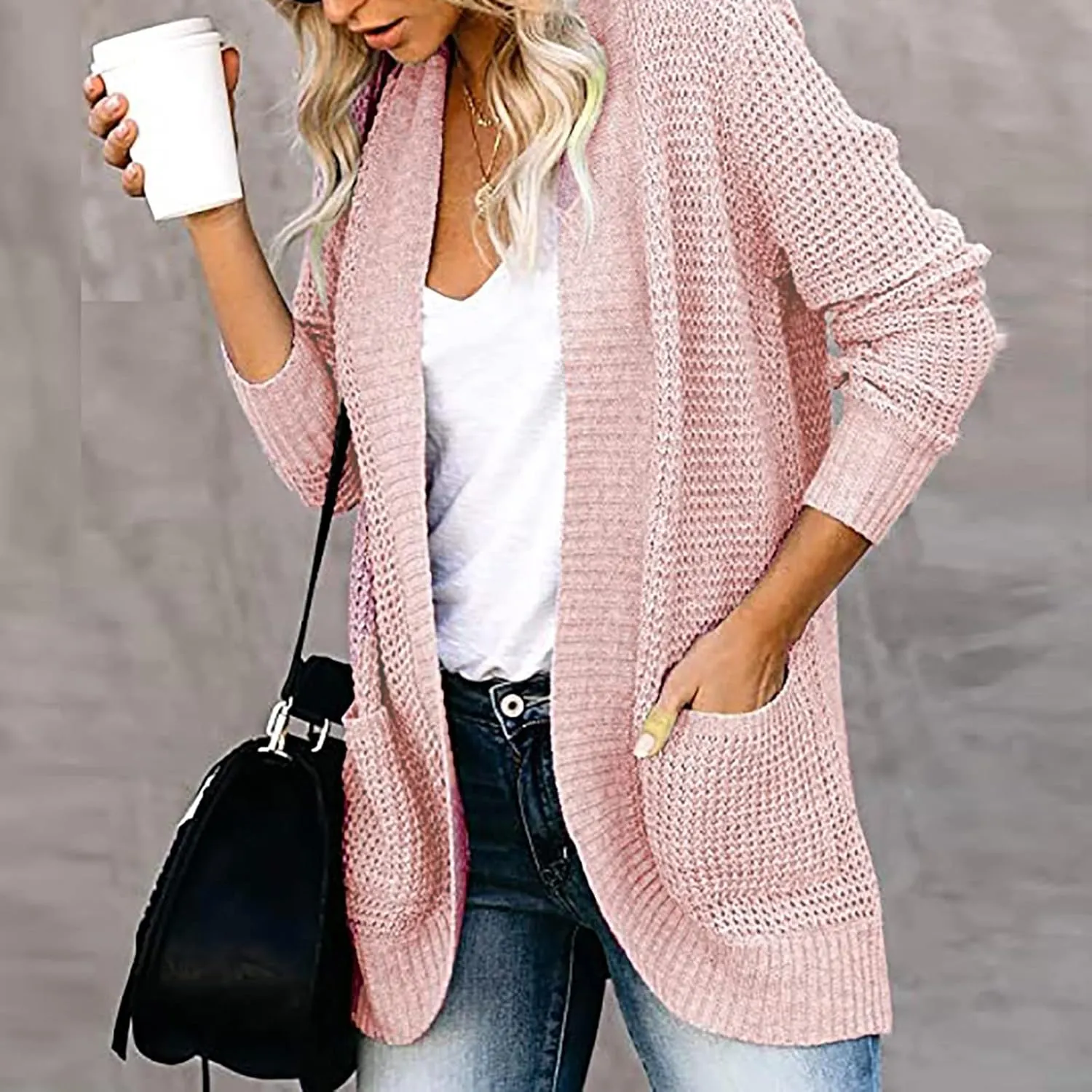 Cardigan Sweaters for Women Lightweight Long Sleeve Open Front Coat Casual Loose Knit Outwear with Pockets