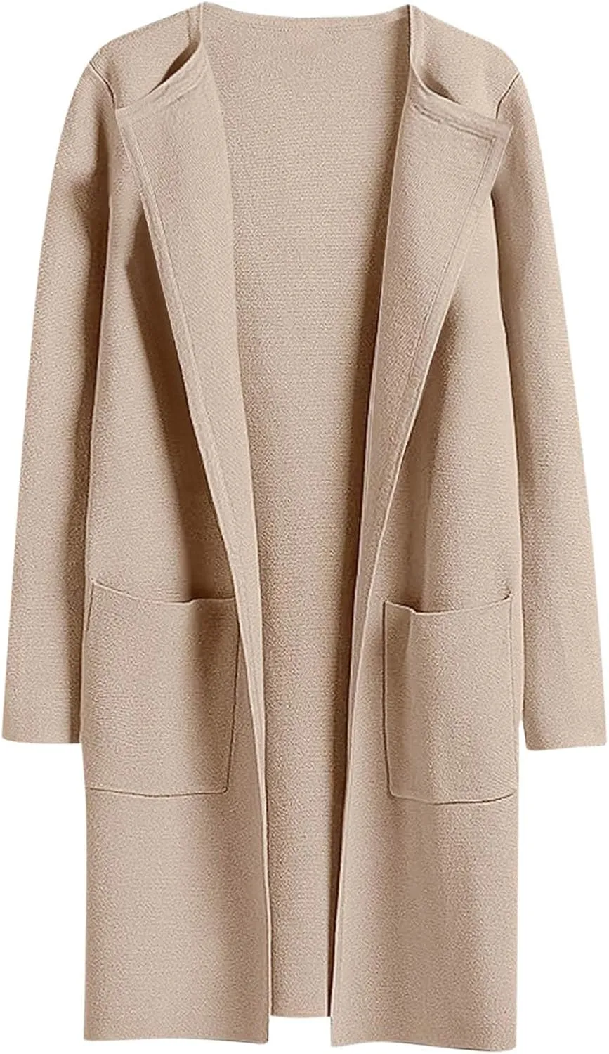 Cardigan Sweaters for Women Open Front Long Trench Coats Wool Blend Flannel Jacket 2023 Fall Winter Coatigan